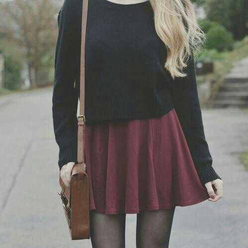mode fashion outfit autumn skirt bag...